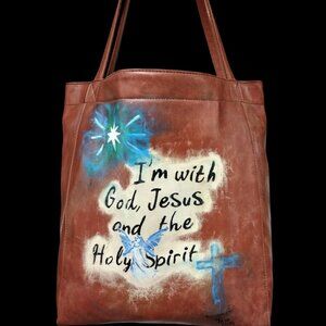 Hand Painted Christian Faith Tote Bag God Jesus Holy Spirit Cross Angel OOAK